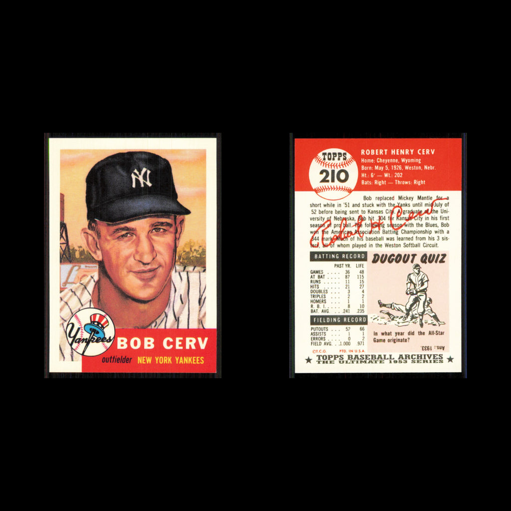 Bob Cerv #210 1991 Topps Archives 1953 New York Yankees Baseball Card MLB NM