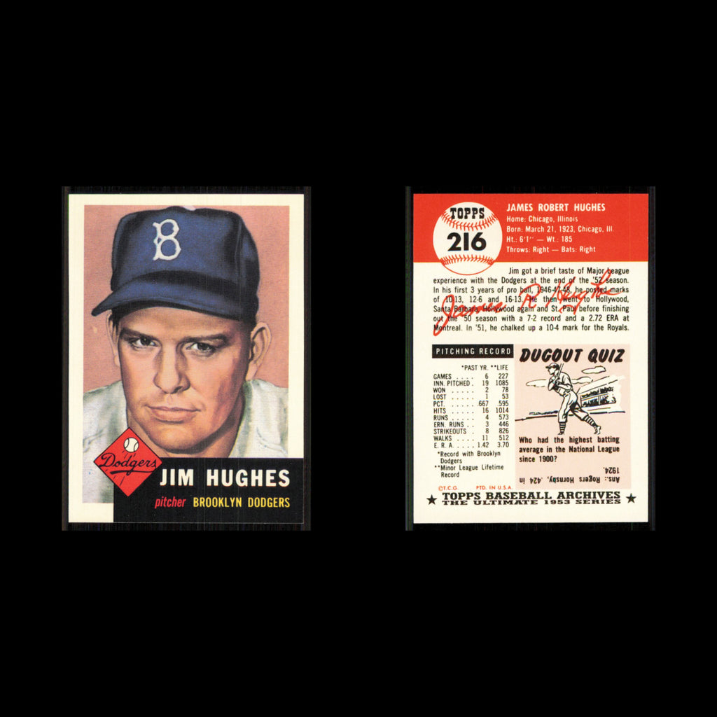 Jim Hughes #216 1991 Topps Archives 1953 Brooklyn Dodgers Baseball Card MLB NM
