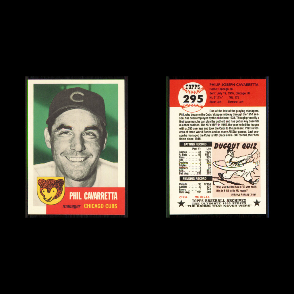 Phil Cavarretta #295 1991 Topps Archives 1953 Chicago Cubs Baseball Card MLB NM