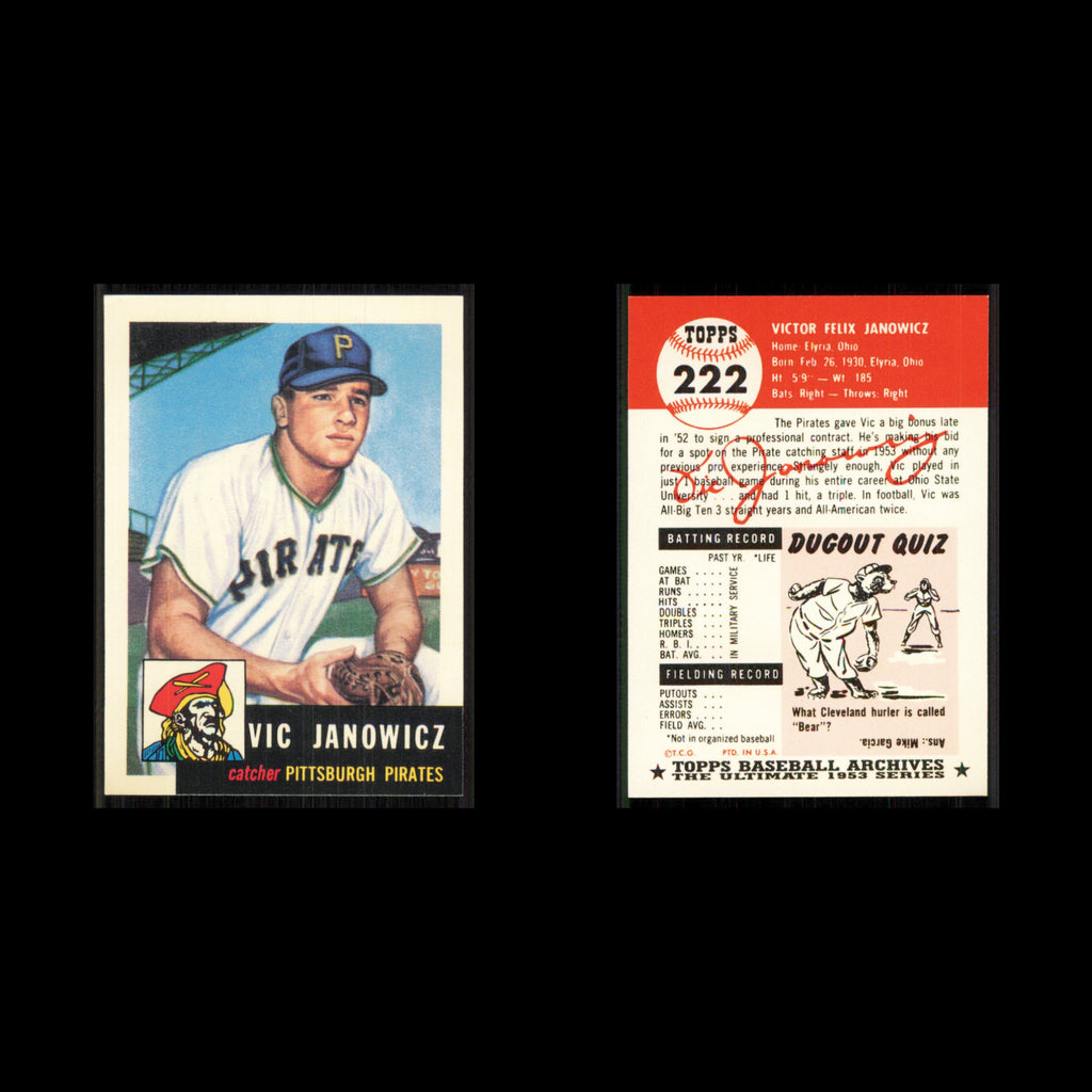 Vic Janowicz #222 1991 Topps Archives 1953 Pittsburgh Pirates Baseball Card MLB