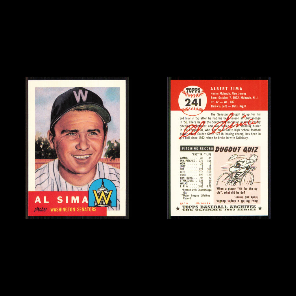 Al Sima #241 1991 Topps Archives 1953 Washington Senators Baseball Card MLB NM
