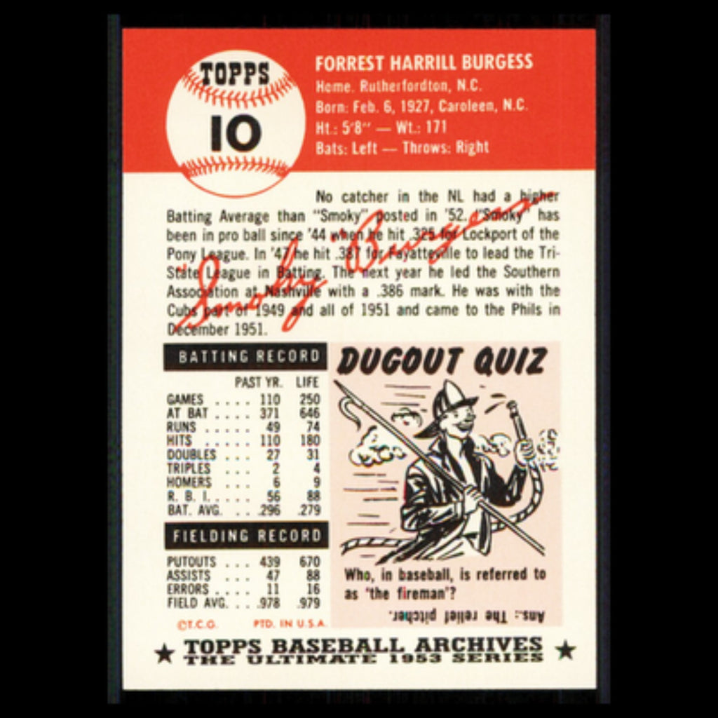 Smoky Burgess #10 1991 Topps Archives 1953 Philadelphia Phillies Baseball Card
