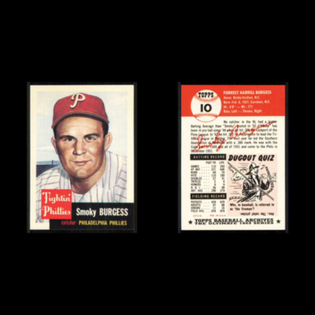Smoky Burgess #10 1991 Topps Archives 1953 Philadelphia Phillies Baseball Card