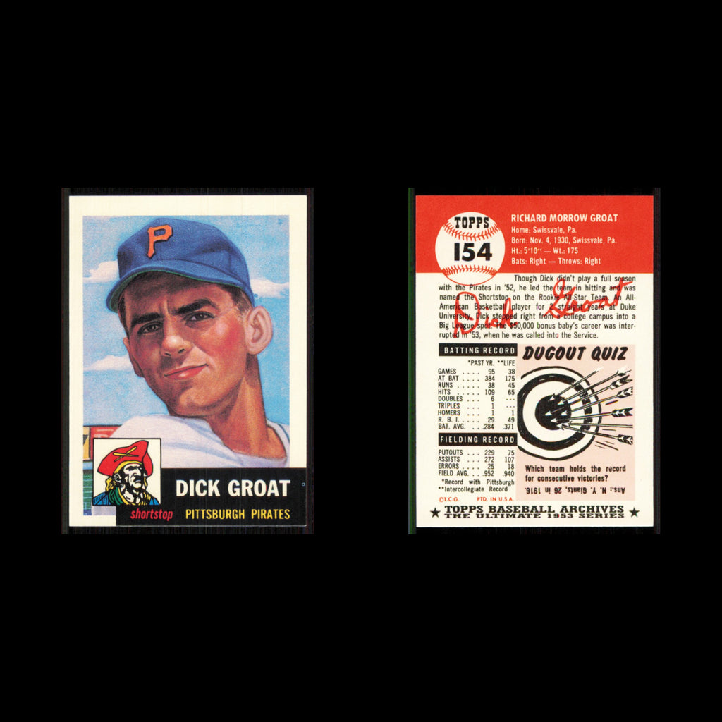 Dick Groat #154 1991 Topps Archives 1953 Pittsburgh Pirates Baseball Card MLB NM