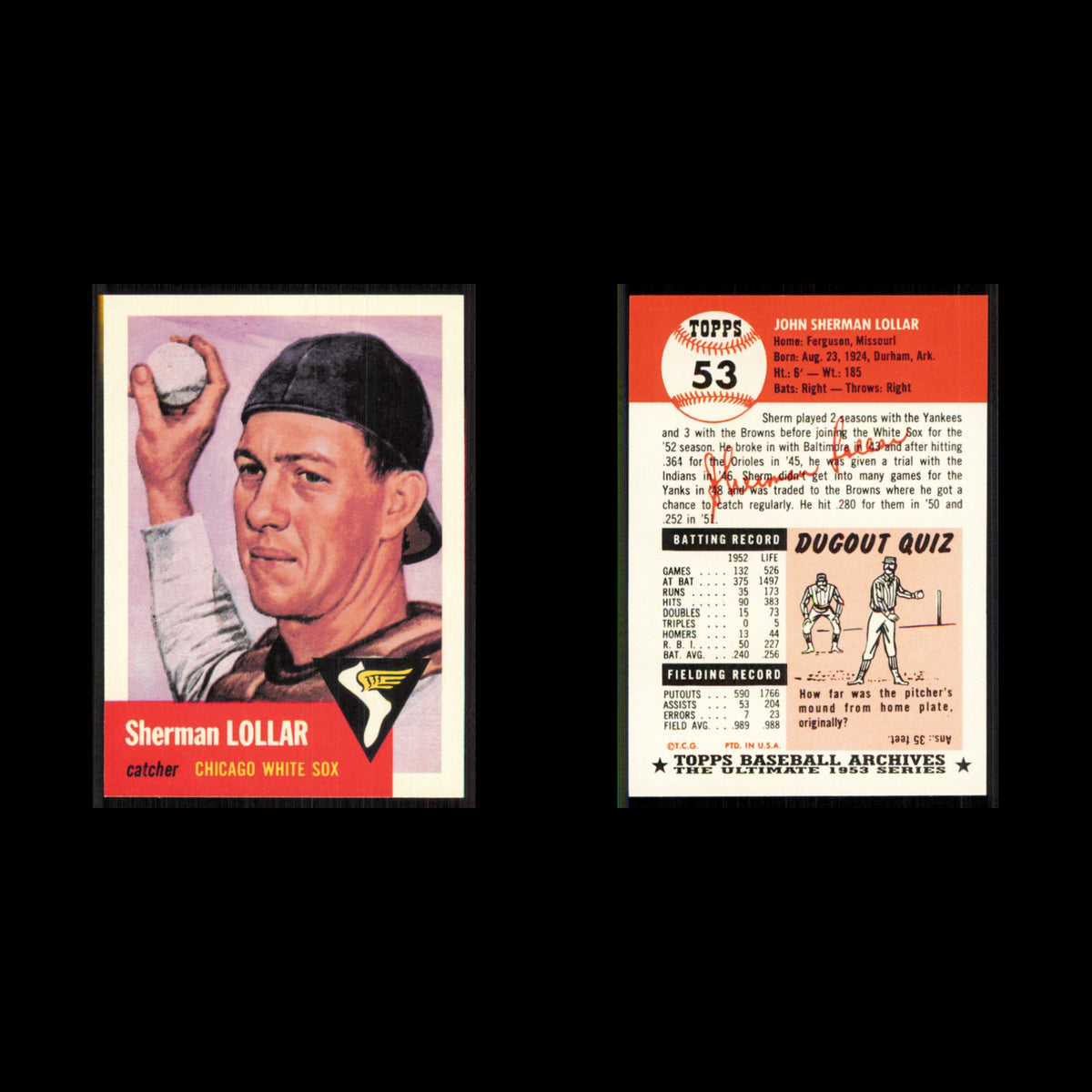 Sherm Lollar #53 1991 Topps Archives 1953 Chicago White Sox Baseball Card MLB NM