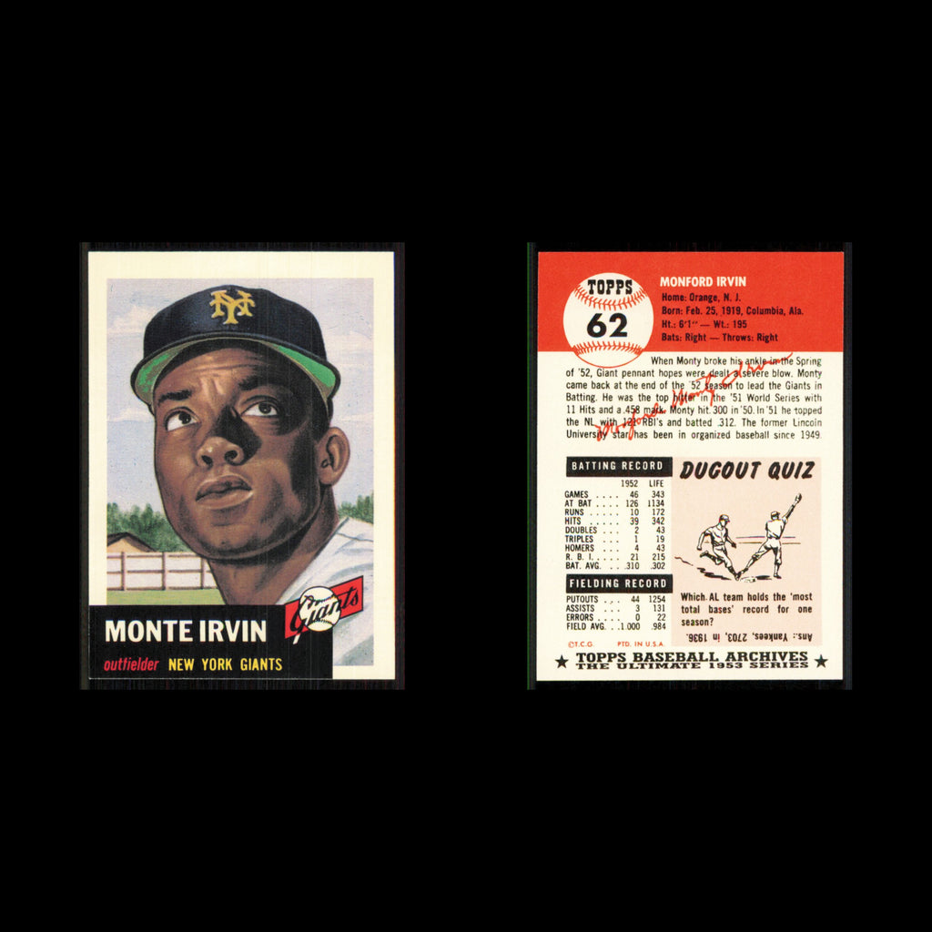 Monte Irvin #62 1991 Topps Archives 1953 New York Giants Baseball Card MLB NM