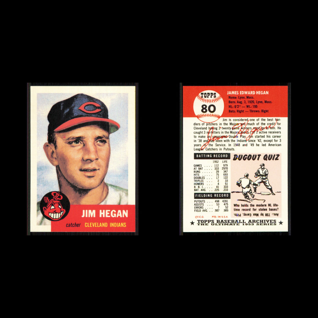 Jim Hegan #80 1991 Topps Archives 1953 Cleveland Indians Baseball Card MLB NM