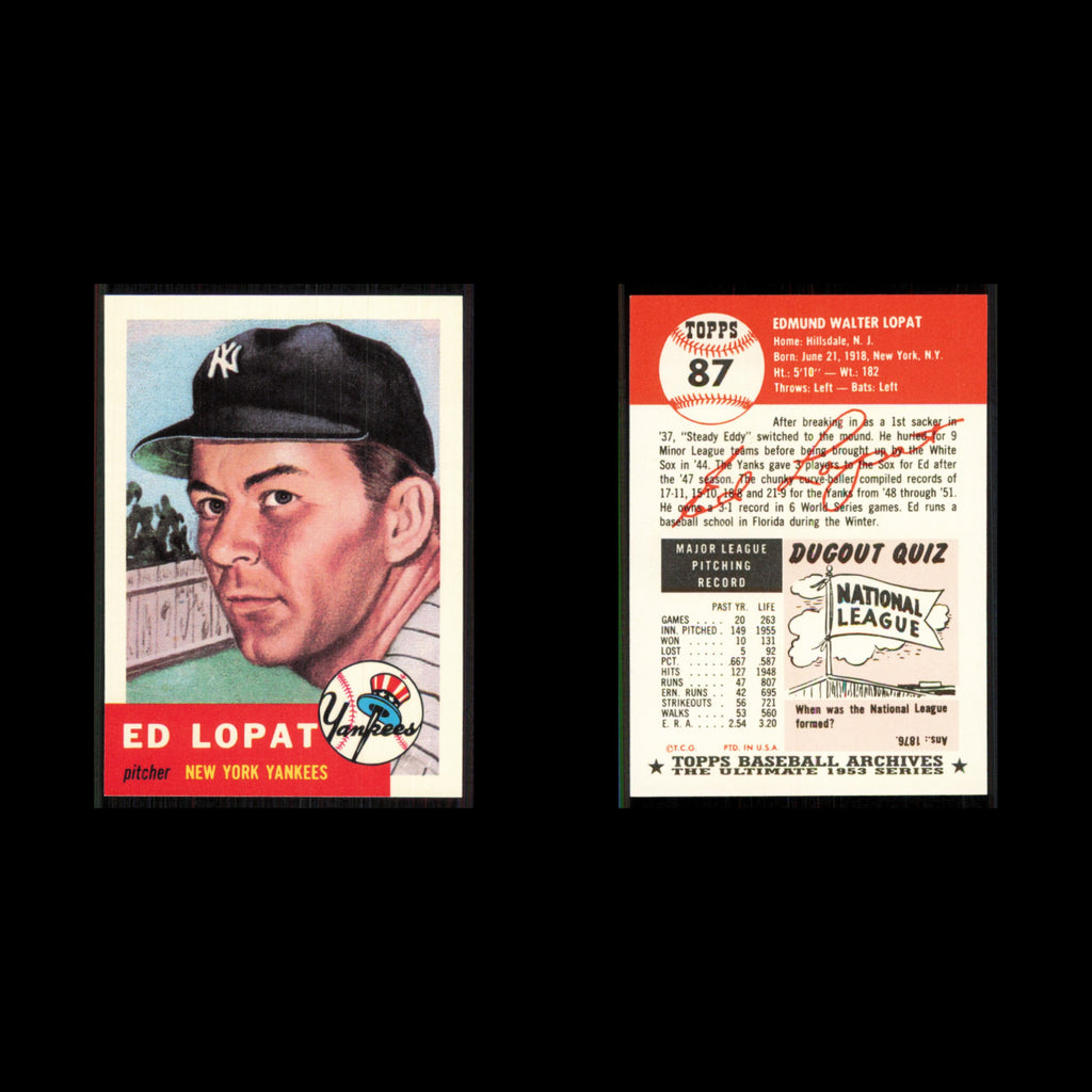 Ed Lopat #5 1991 Topps Archives 1953 New York Yankees Baseball Card MLB NM