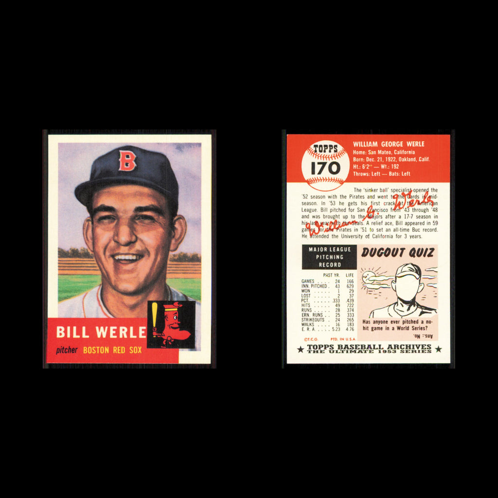 Bill Werle #170 1991 Topps Archives 1953 Boston Red Sox Baseball Card MLB NM