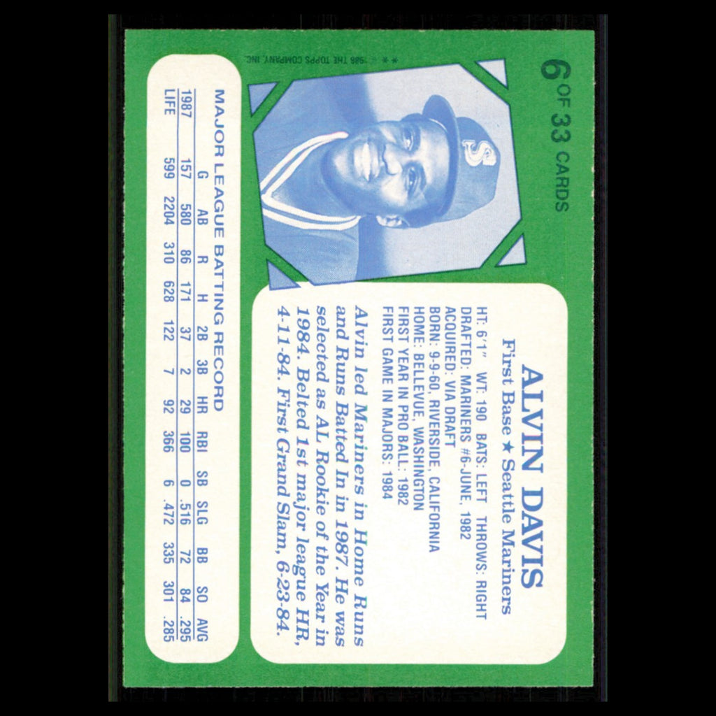 Alvin Davis #6 1988 Topps Kay-Bee Superstars of Baseball Seattle Mariners Card