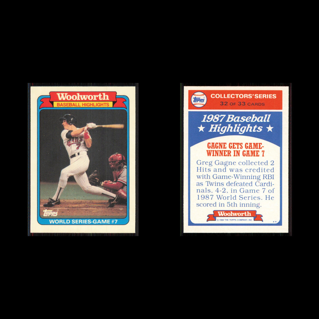 Greg Gagne #32 1988 Topps Woolworth Baseball Highlights Minnesota Twins Baseball