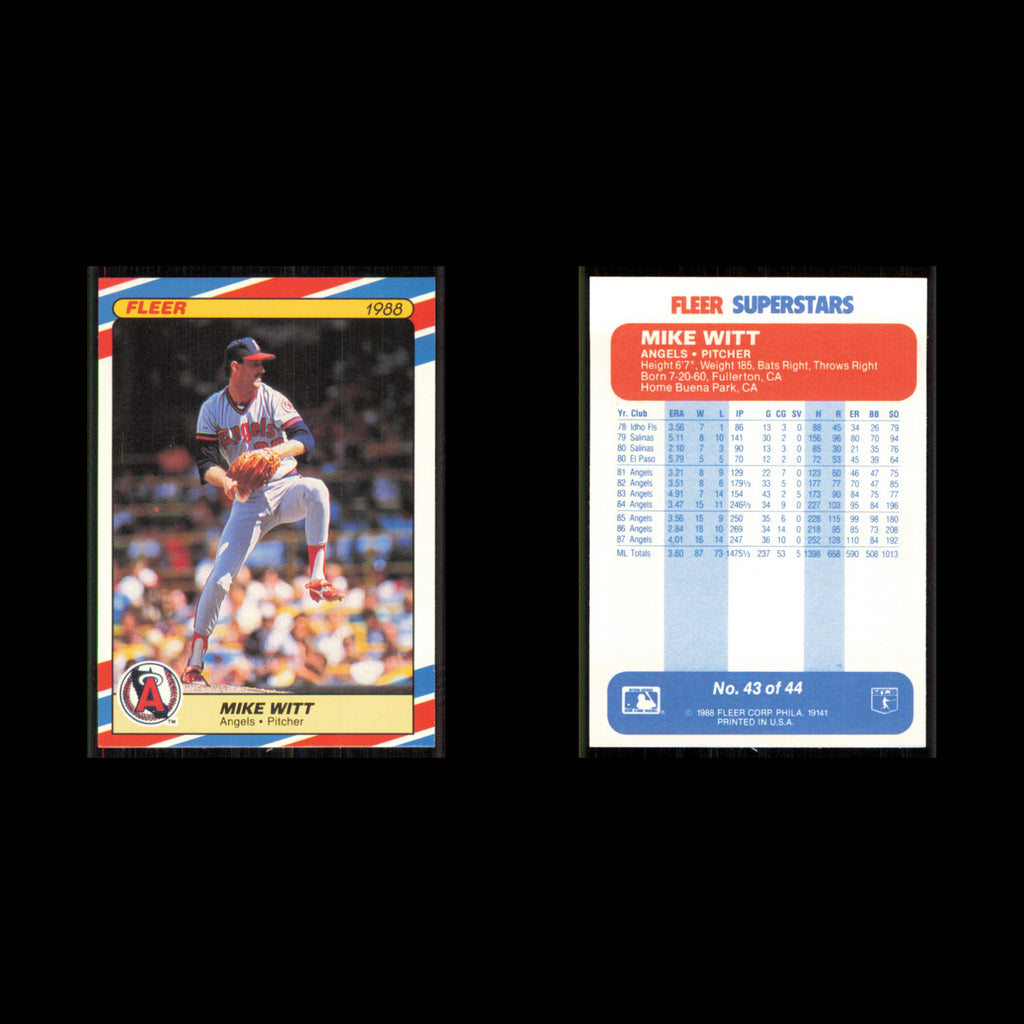Mike Witt #43 1988 Fleer SuperStars California Angels Baseball Card MLB NM