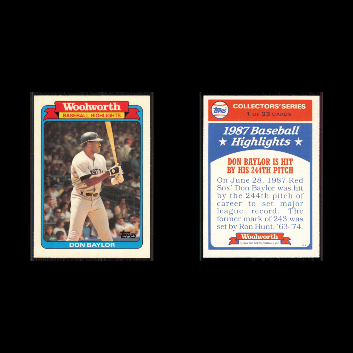 Don Baylor #1 1988 Topps Woolworth Baseball Highlights Boston Red Sox Baseball