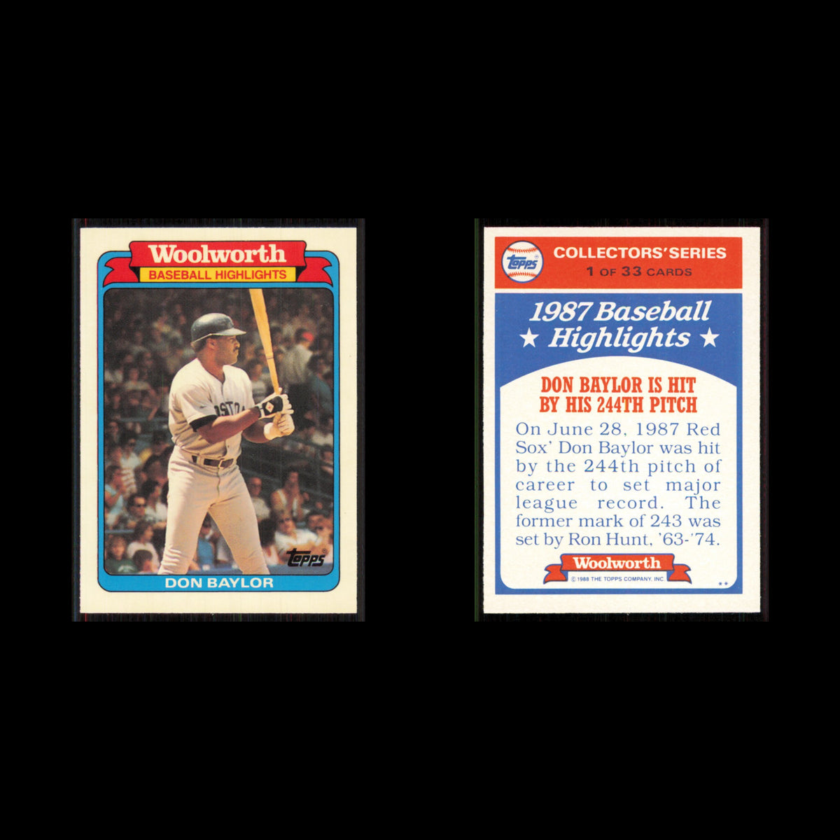 Don Baylor #1 1988 Topps Woolworth Baseball Highlights Boston Red Sox Baseball
