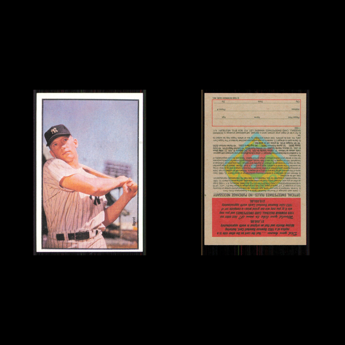 Mickey Mantle #NNO 1989 Bowman Reprint Inserts New York Yankees Baseball Card NM