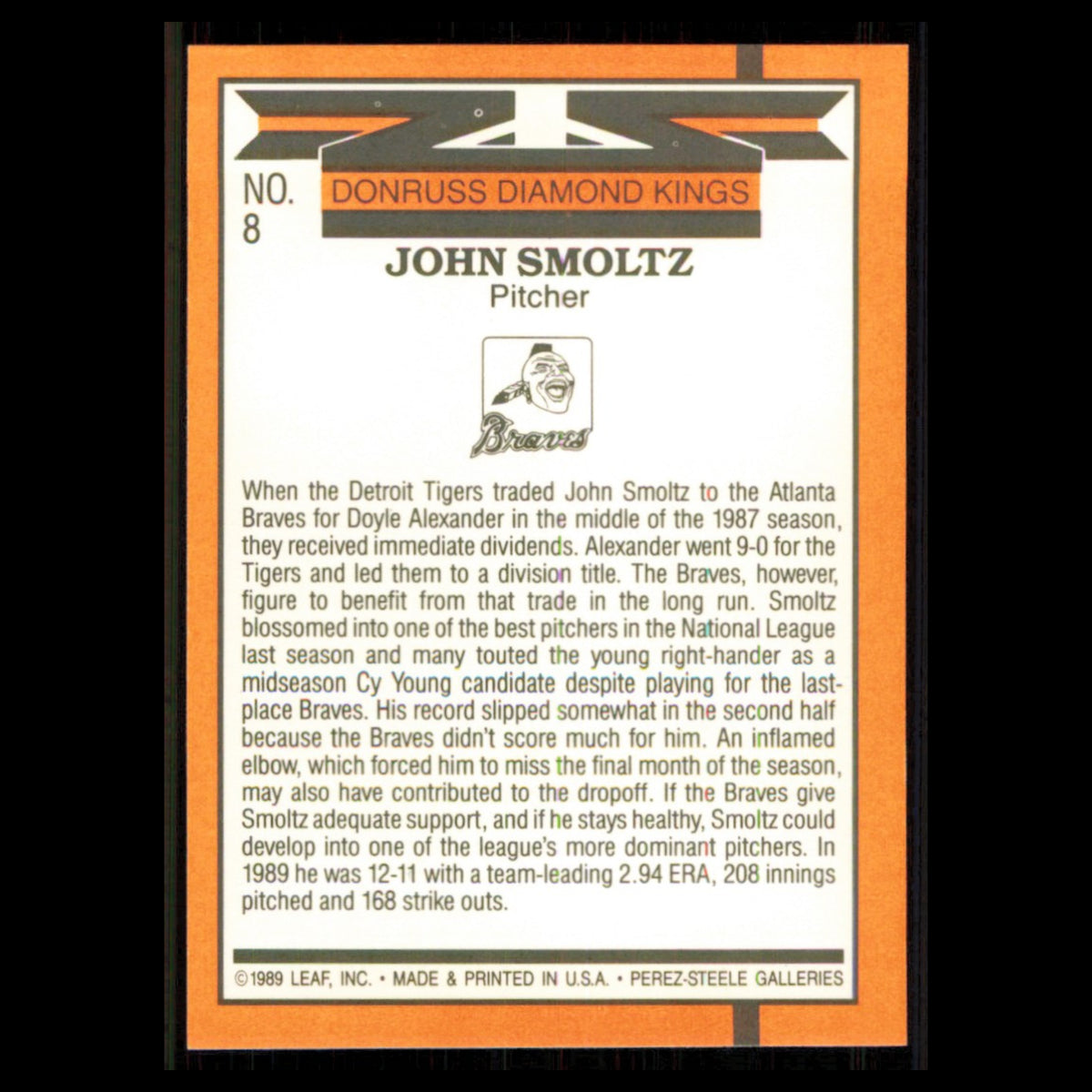 John Smoltz #8 1990 Donruss Atlanta Braves Baseball Card MLB NM