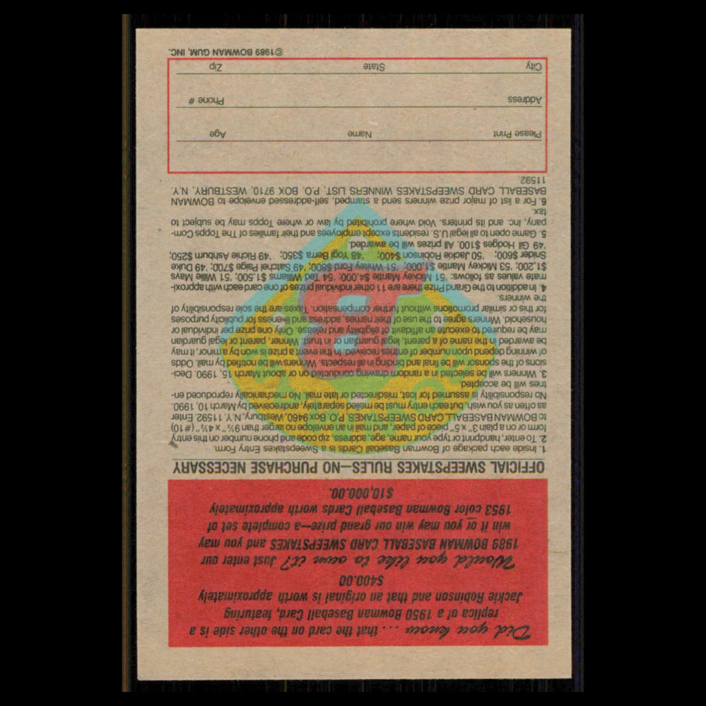 Jackie Robinson #NNO 1989 Bowman Reprint Inserts Brooklyn Dodgers Baseball Card
