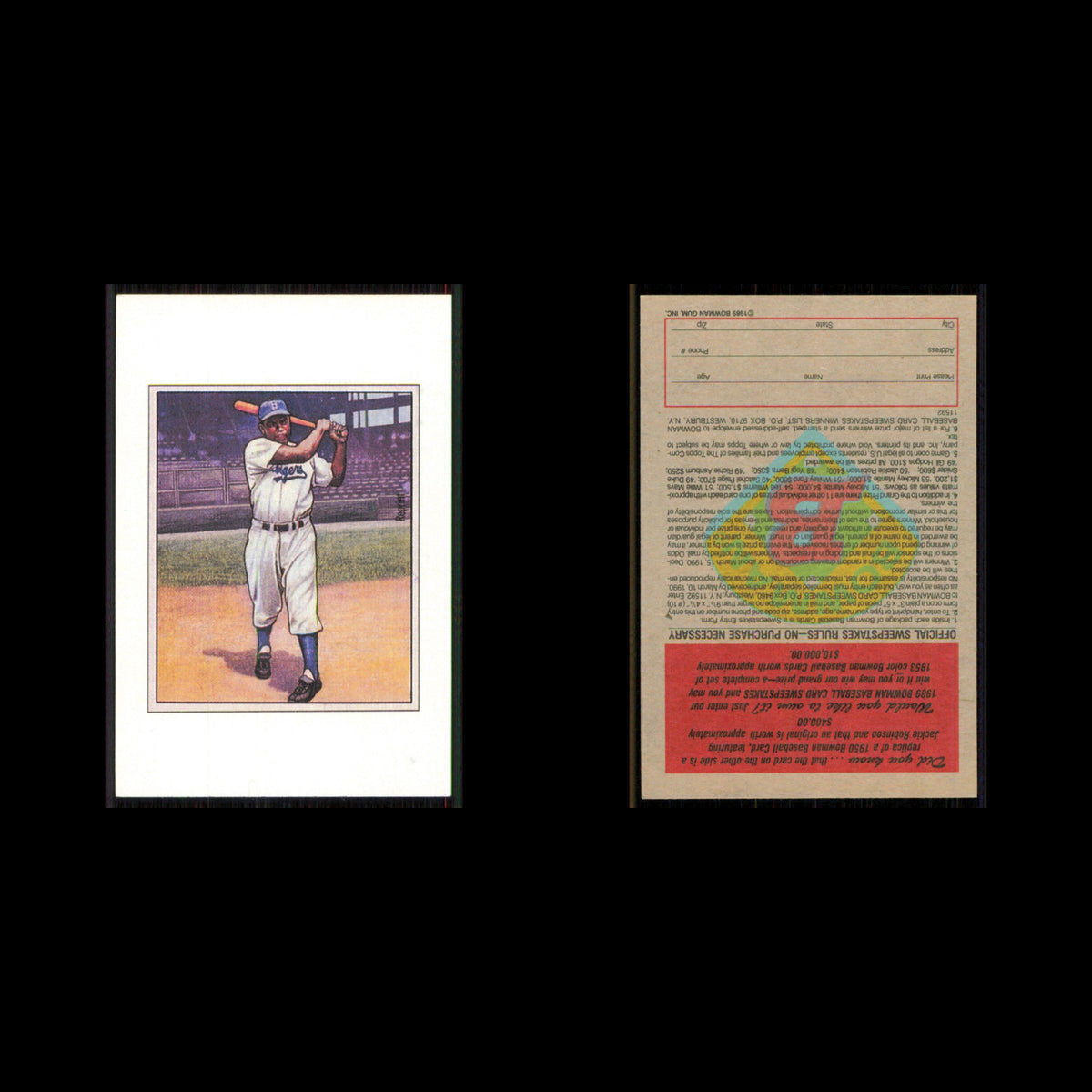 Jackie Robinson #NNO 1989 Bowman Reprint Inserts Brooklyn Dodgers Baseball Card