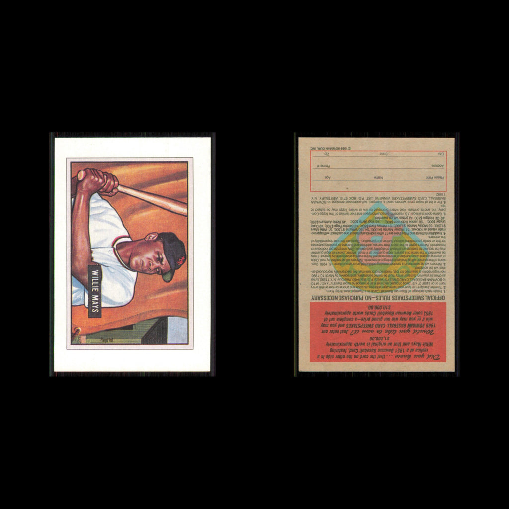 Willie Mays #NNO 1989 Bowman Reprint Inserts San Francisco Giants Baseball Card