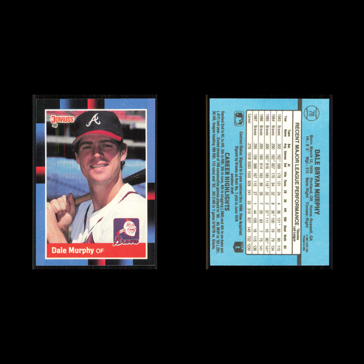 Dale Murphy #78 1988 Donruss Atlanta Braves Baseball Card MLB NM