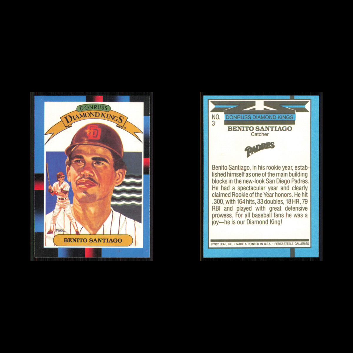 Benito Santiago #3 1988 Donruss San Diego Padres Baseball Card MLB NM