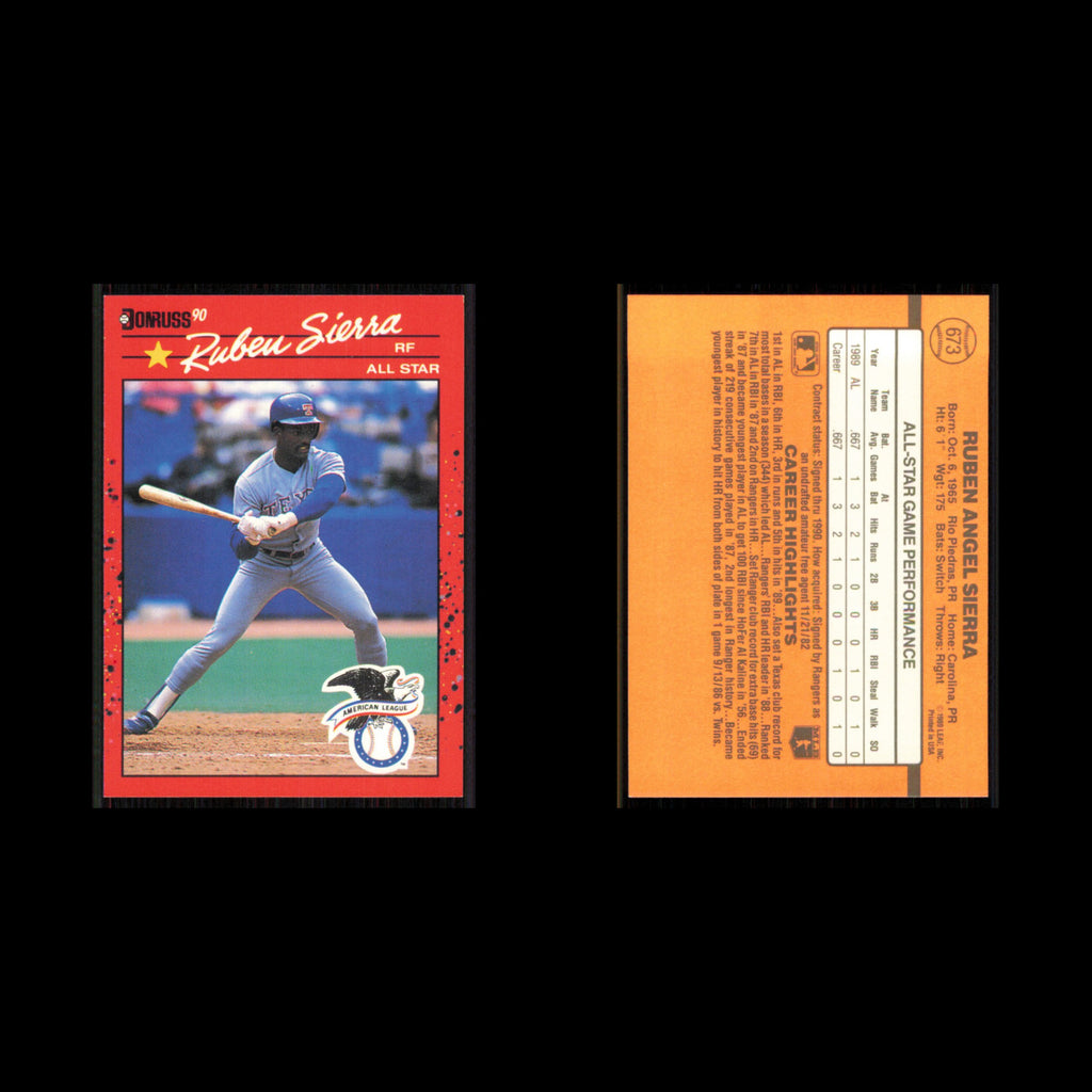 Ruben Sierra #673 1990 Donruss Texas Rangers Baseball Card MLB NM