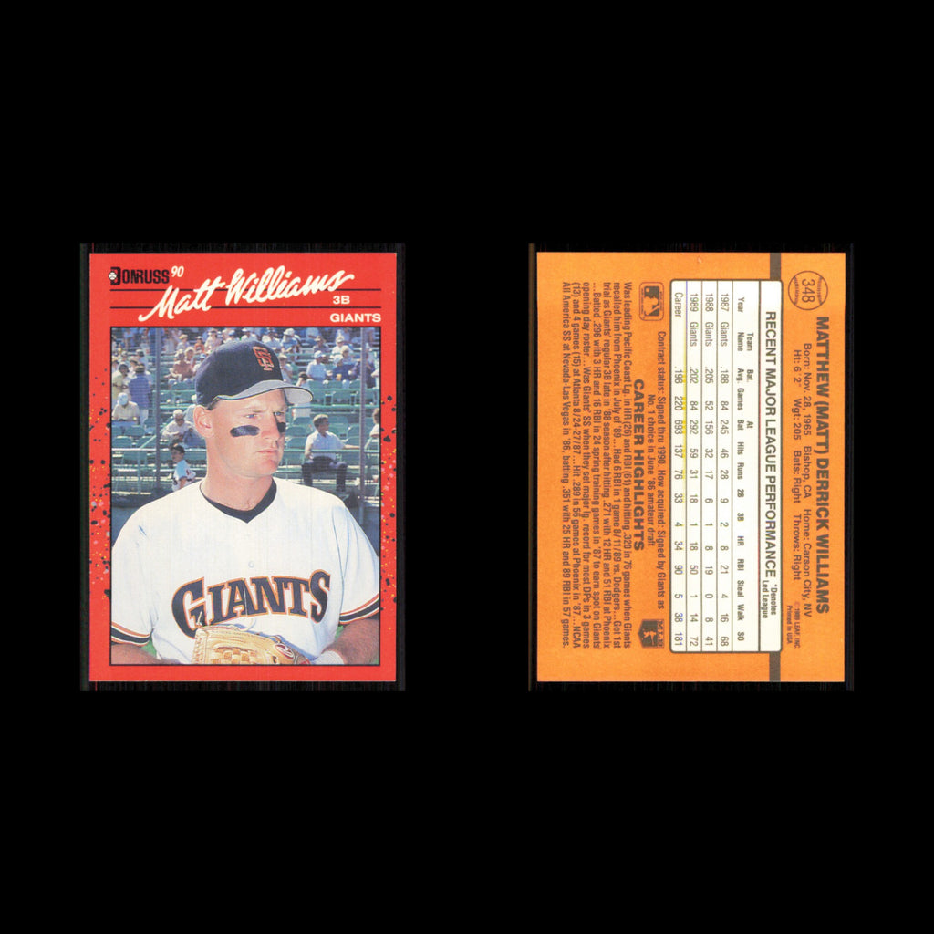 Matt Williams #348 1990 Donruss San Francisco Giants Baseball Card MLB NM
