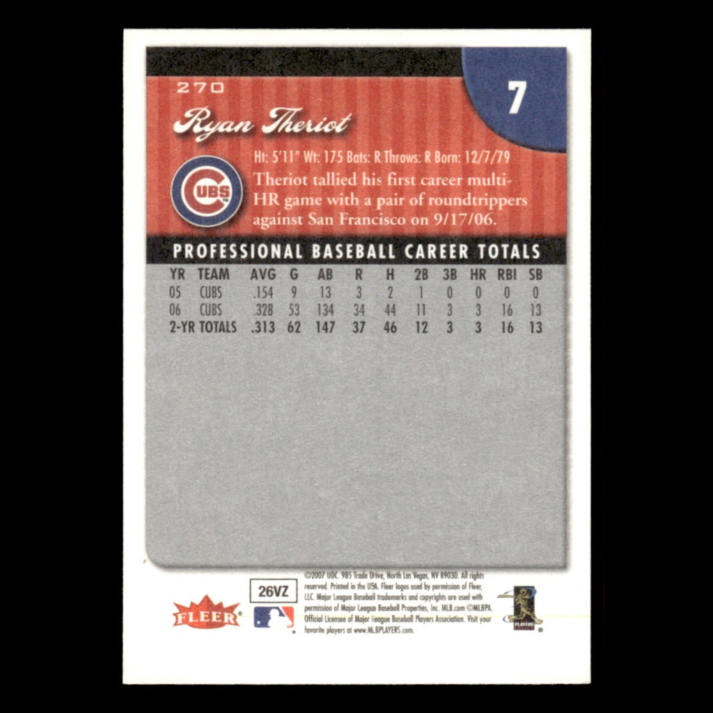 Ryan Theriot #270 2007 Fleer Chicago Cubs Baseball Card MLB NM