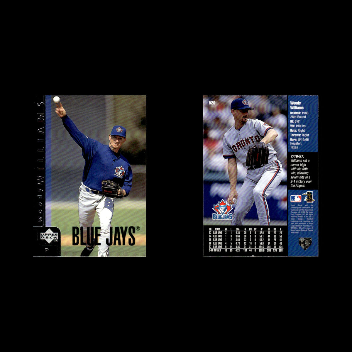 Woody Williams #526 1998 Upper Deck Toronto Blue Jays Baseball Card MLB NM