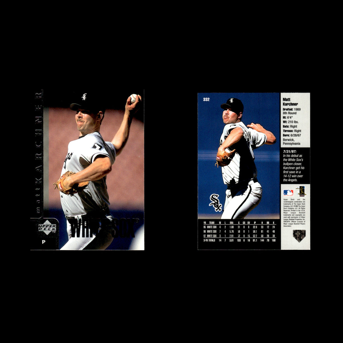 Matt Karchner #332 1998 Upper Deck Chicago White Sox Baseball Card MLB NM