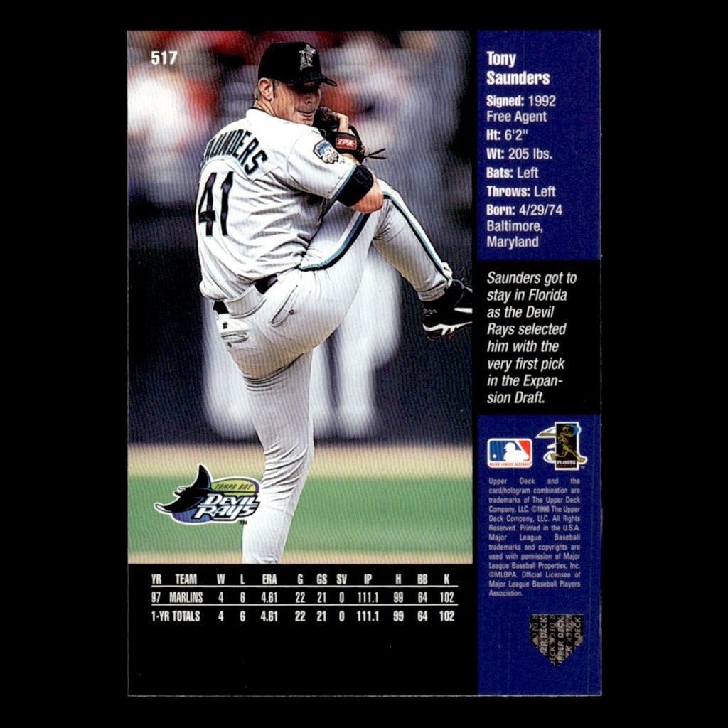 Tony Saunders #517 1998 Upper Deck Tampa Bay Devil Rays Baseball Card MLB NM