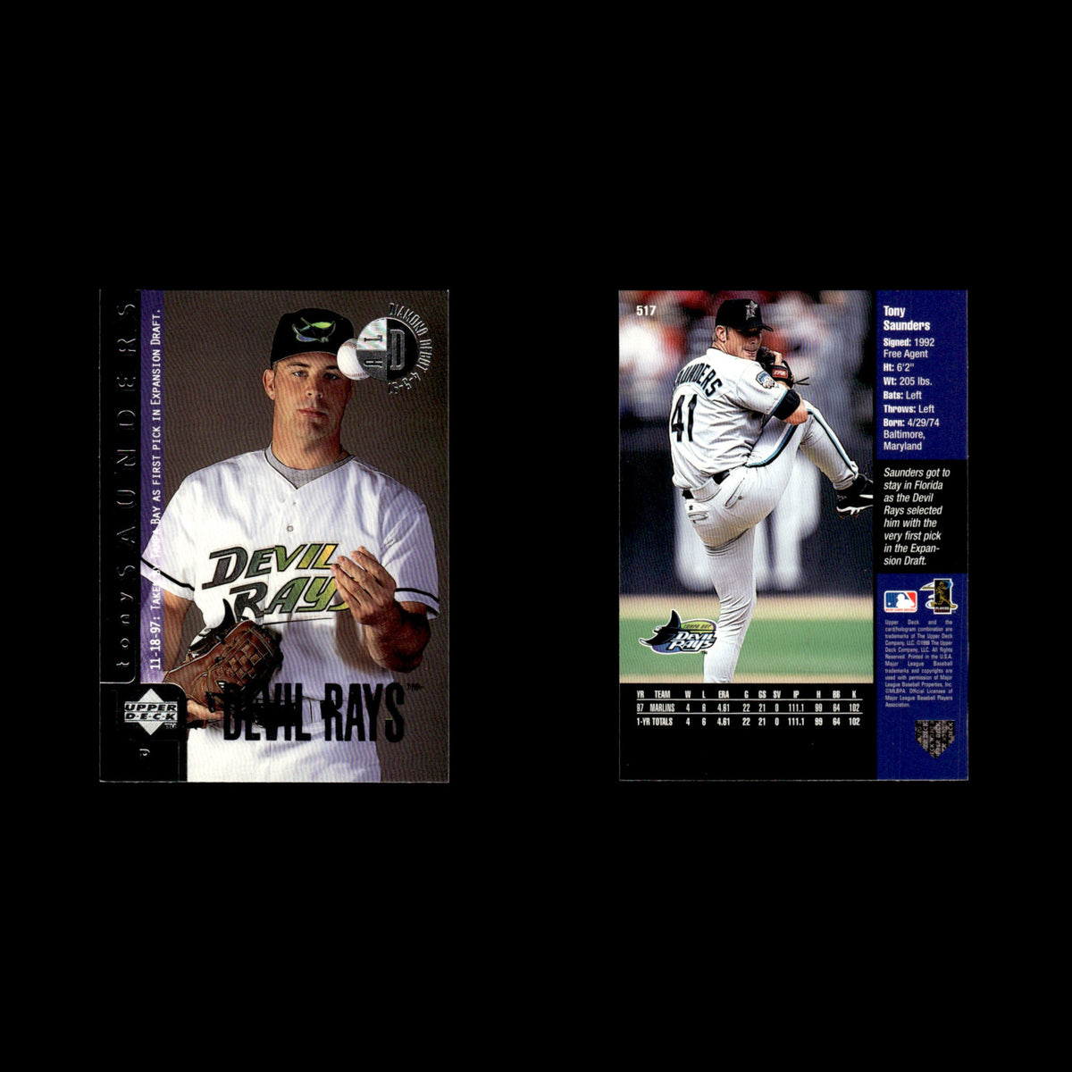 Tony Saunders #517 1998 Upper Deck Tampa Bay Devil Rays Baseball Card MLB NM