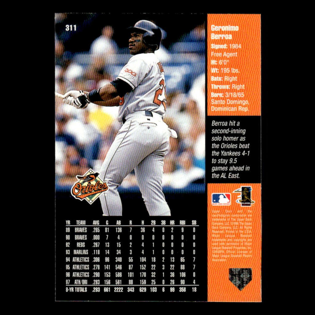 Geronimo Berroa #311 1998 Upper Deck Baltimore Orioles Baseball Card MLB NM