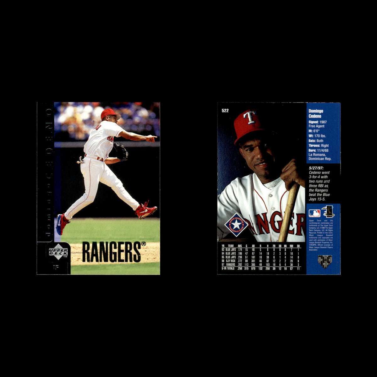 Domingo Cedeno #522 1998 Upper Deck Texas Rangers Baseball Card MLB NM