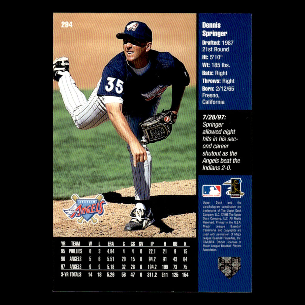 Dennis Springer #294 1998 Upper Deck Anaheim Angels Baseball Card MLB NM