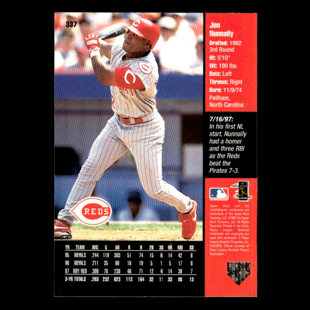 Jon Nunnally #337 1998 Upper Deck Cincinnati Reds Baseball Card MLB NM