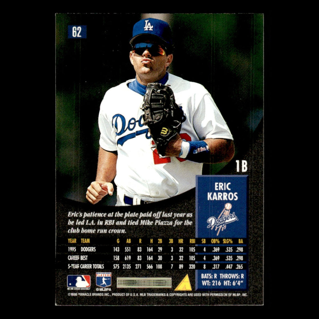 Eric Karros #62.0 1996 Pinnacle Los Angeles Dodgers Baseball Card MLB NM
