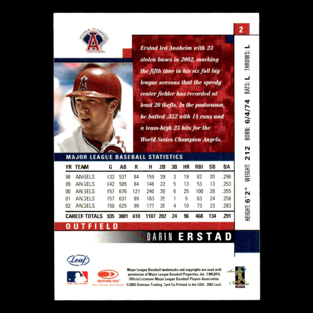 Darin Erstad #2 2003 Leaf Anaheim Angels Baseball Card MLB NM