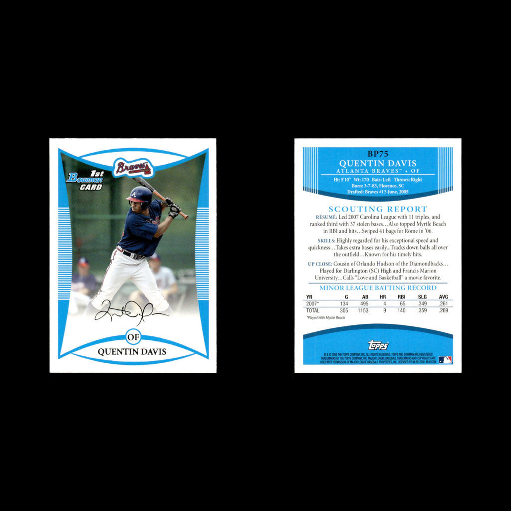 Quentin Davis #BP75 2008 Bowman Prospects Atlanta Braves Baseball Card MLB NM