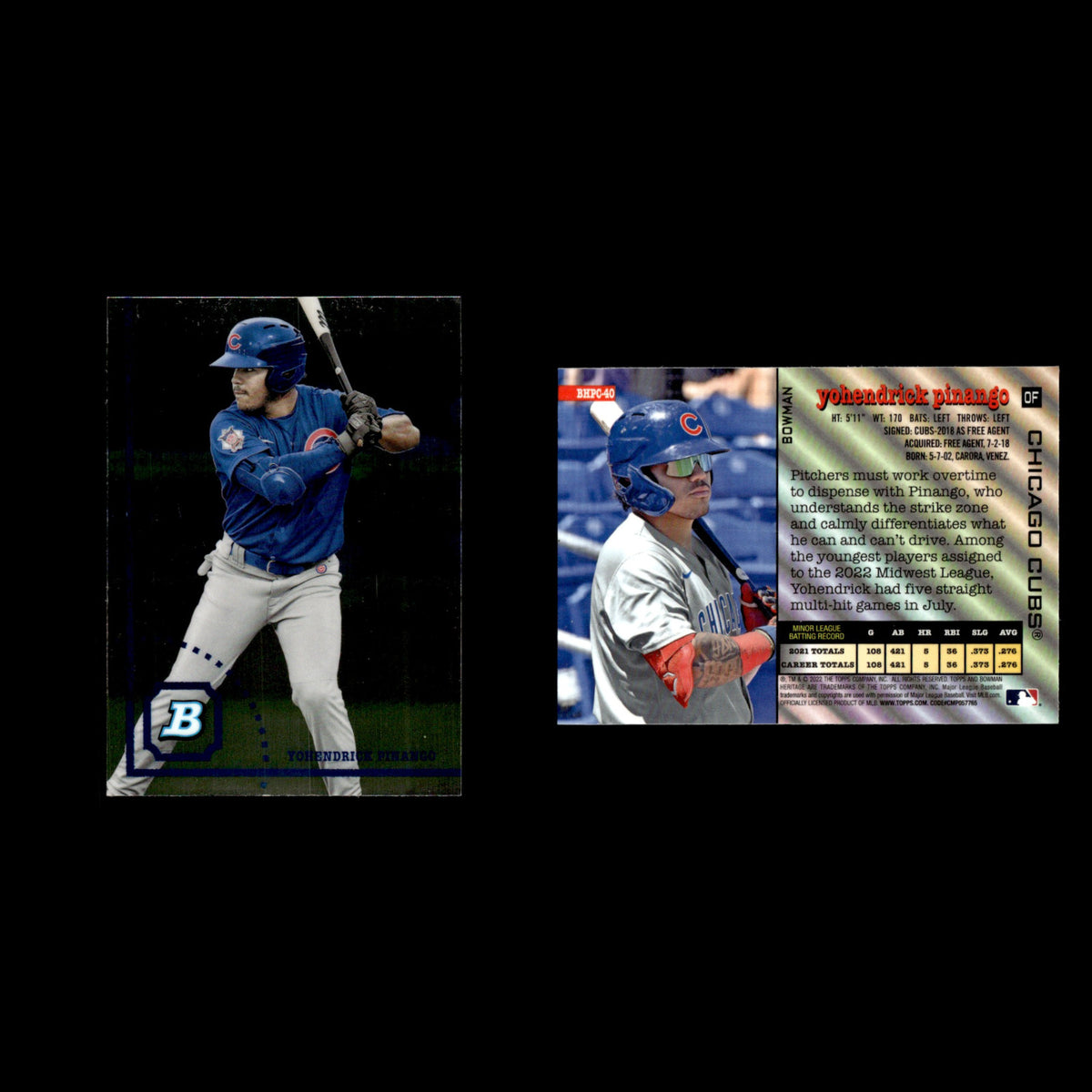 Yohendrick Pinango #BHPC-40 2022 Bowman Heritage Prospects Chrome Chicago Cubs