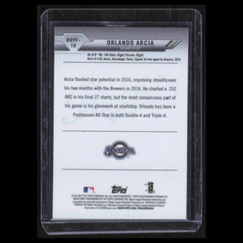 Orlando Arcia Rookie #ROYF-10 2017 Bowman Chrome Milwaukee Brewers Baseball Card