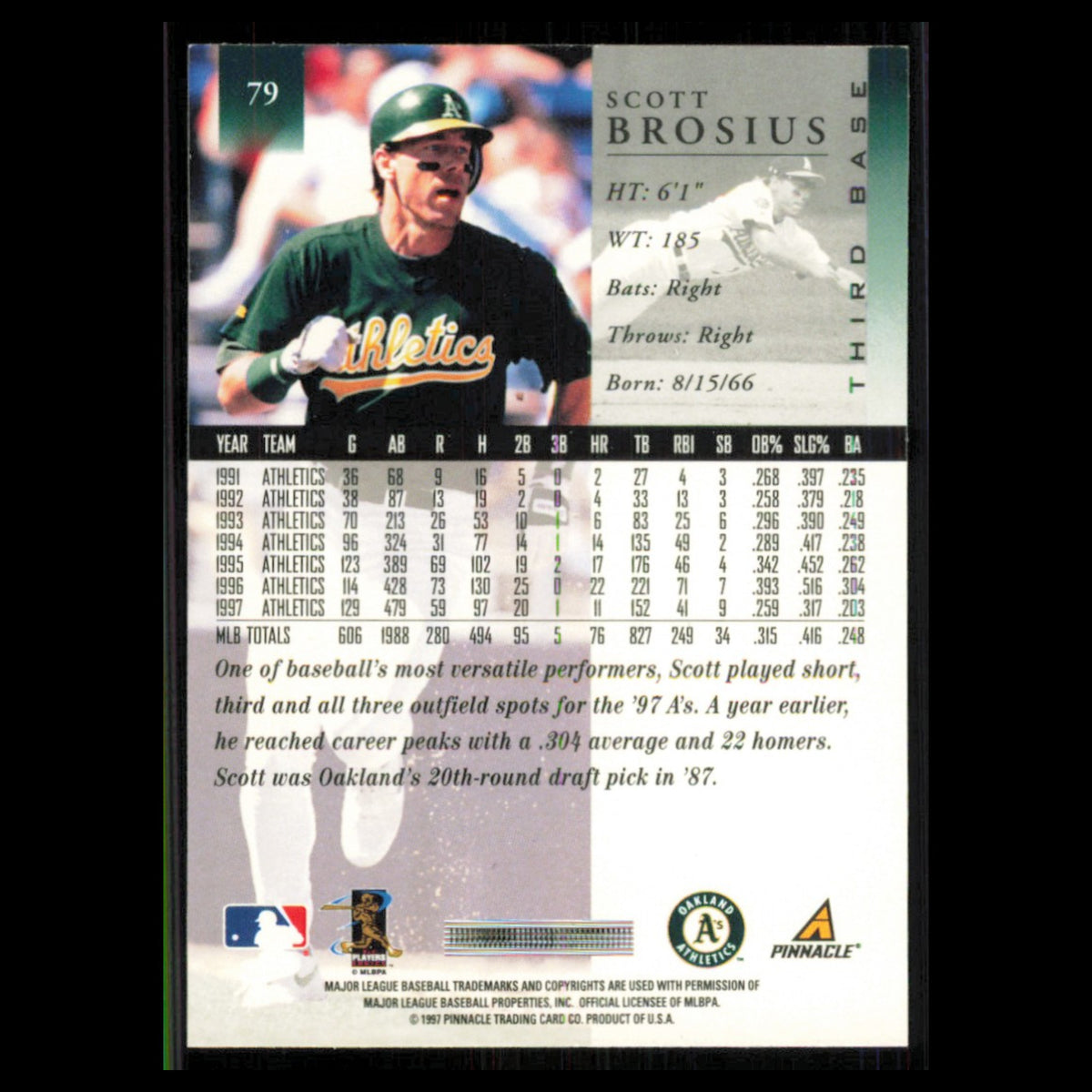 Scott Brosius #79 1998 Pinnacle Oakland Athletics Baseball Card MLB NM