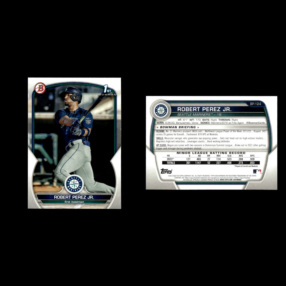 Robert Perez Jr. #BP-124 2023 Bowman Prospects Seattle Mariners Baseball Card NM