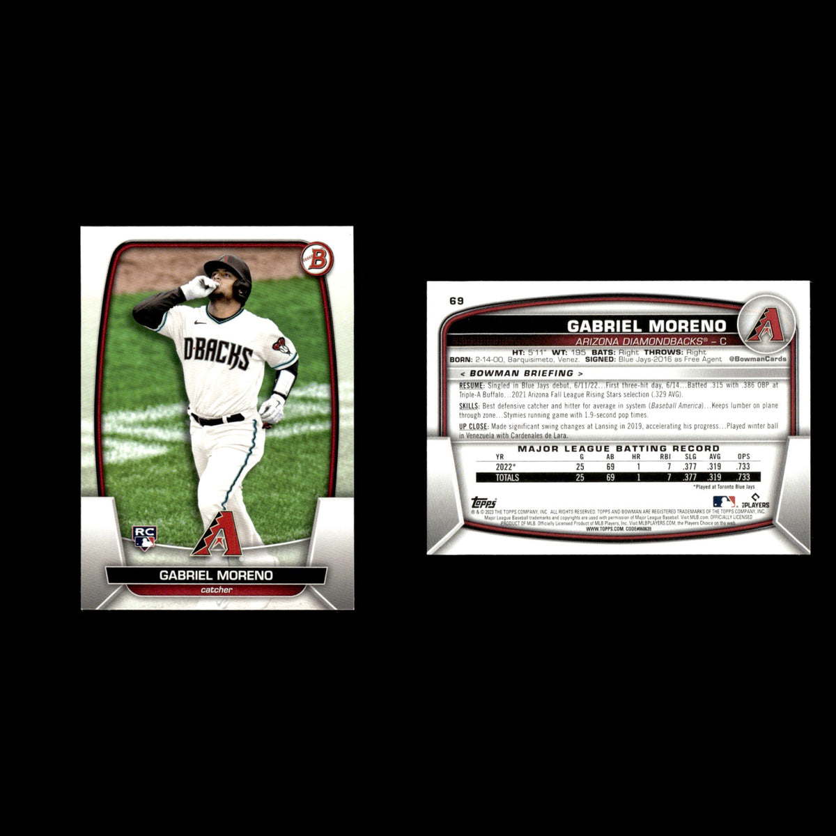 Gabriel Moreno Rookie #69 2023 Bowman Arizona Diamondbacks Baseball Card MLB NM