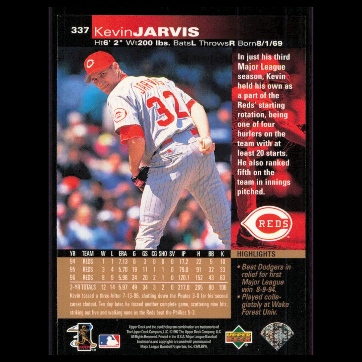 Kevin Jarvis #337 1997 Upper Deck Cincinnati Reds Baseball Card MLB NM