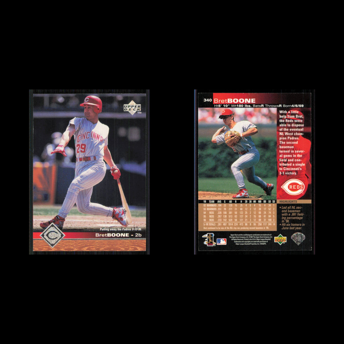 Bret Boone #340 1997 Upper Deck Cincinnati Reds Baseball Card MLB NM