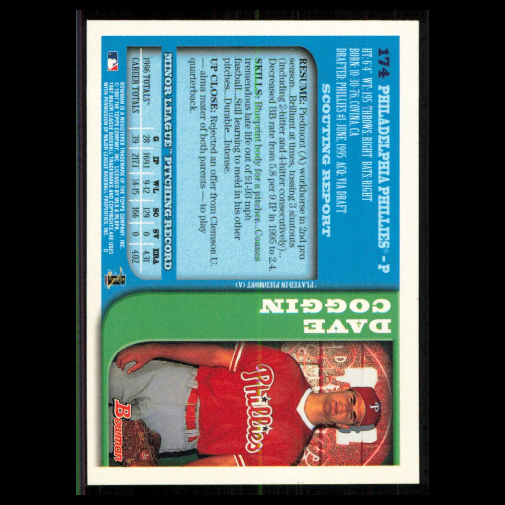 Dave Coggin #174 1997 Bowman Philadelphia Phillies Baseball Card MLB NM