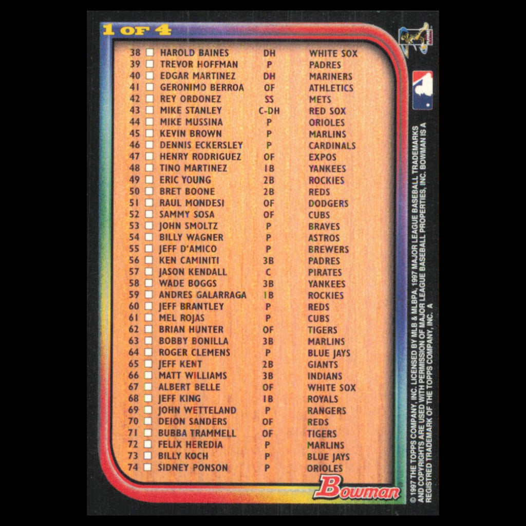 Checklist #1 1997 Bowman Baseball Card MLB NM