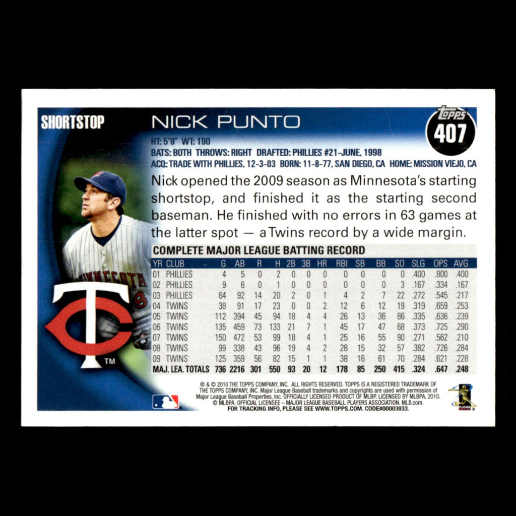 Nick Punto #407 2010 Topps Minnesota Twins Baseball Card MLB NM
