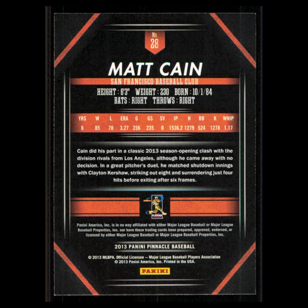 Matt Cain #28 2013 Pinnacle San Francisco Giants Baseball Card MLB NM